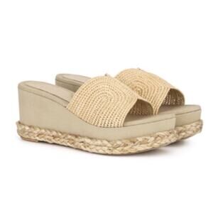 Torgeis Women's Size 8 Ariadne Woven Platform Wedge Slide Ratan Sandals